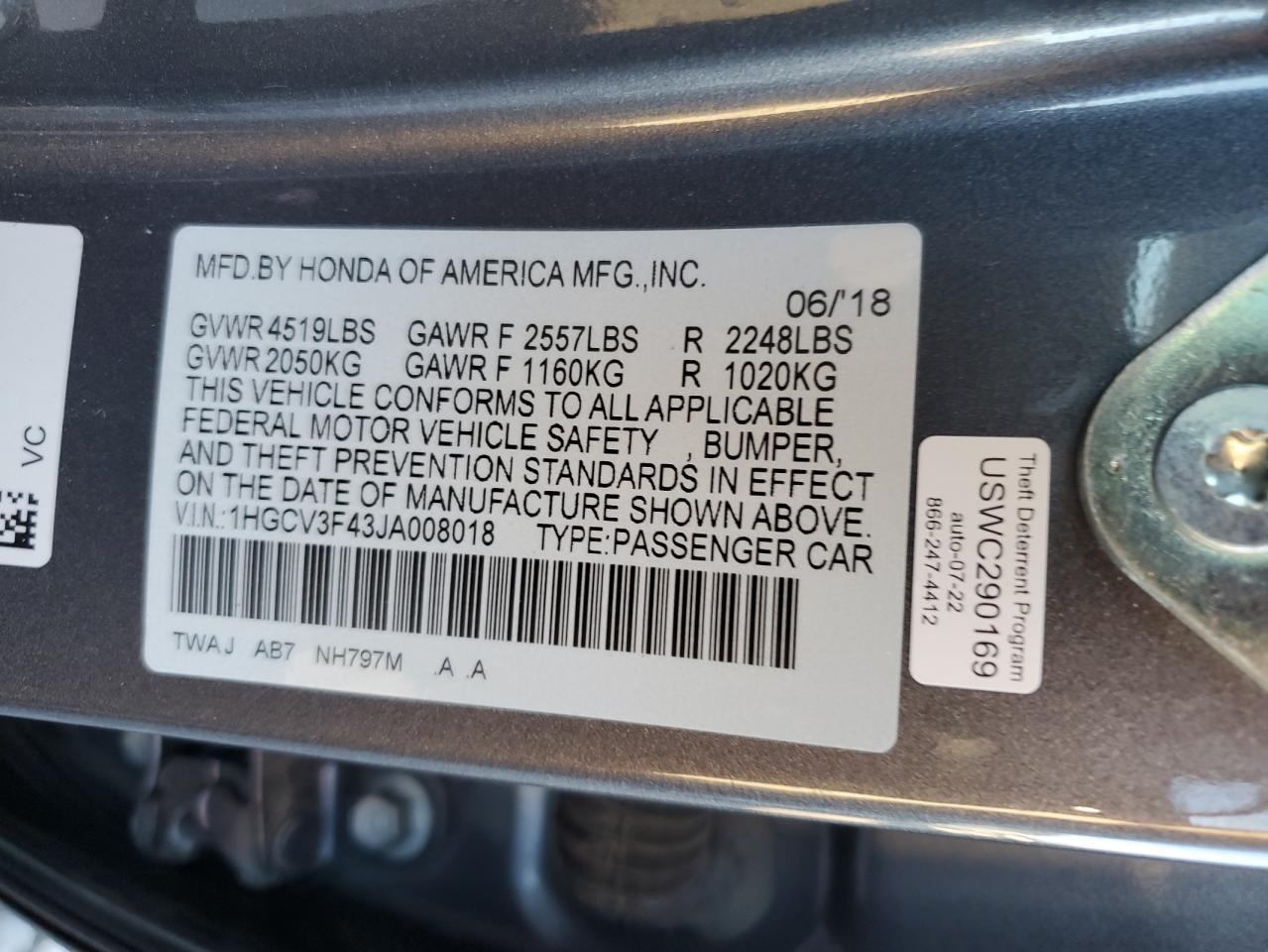 2018 HONDA ACCORD