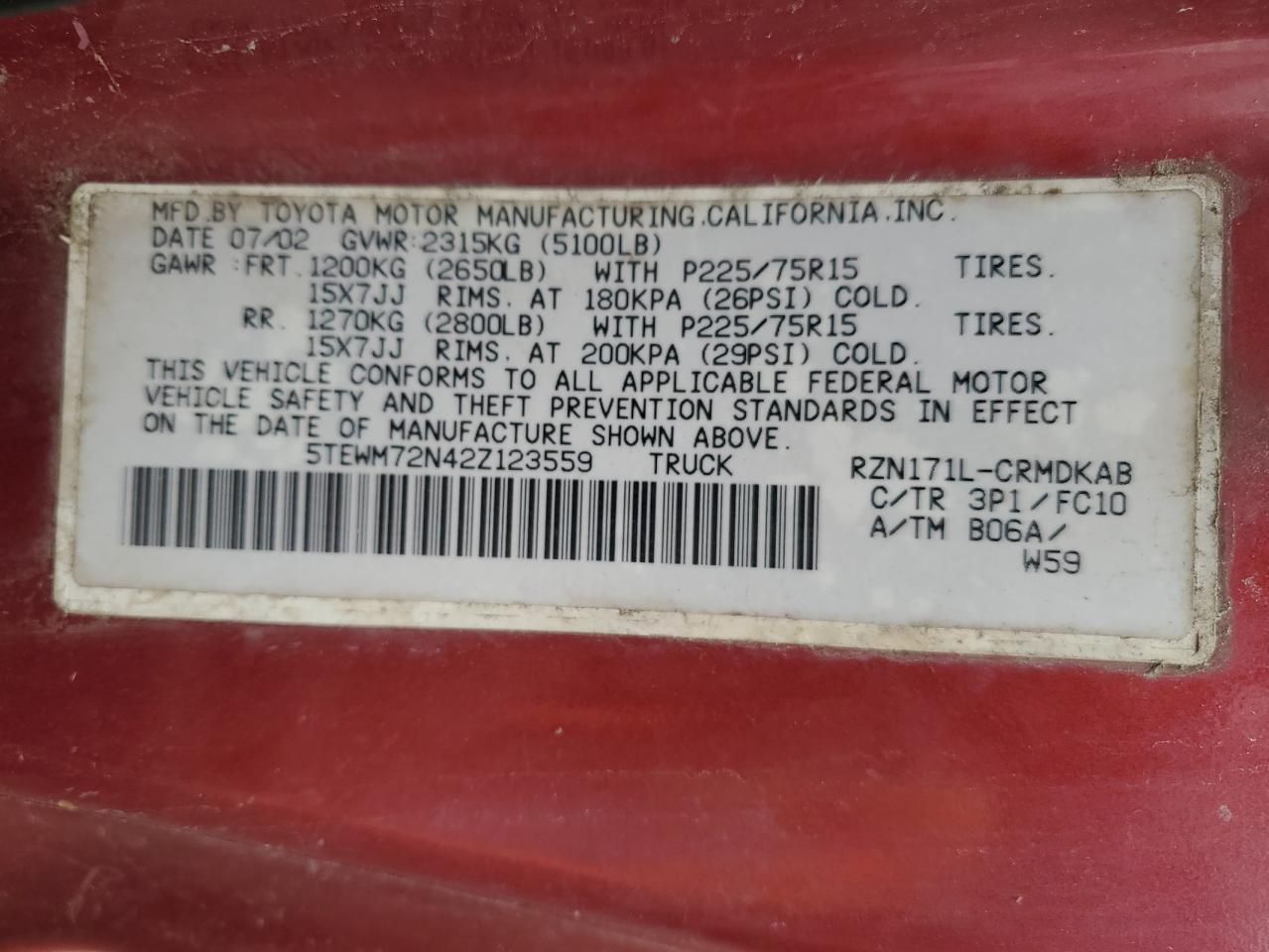 2002 TOYOTA TACOMA
