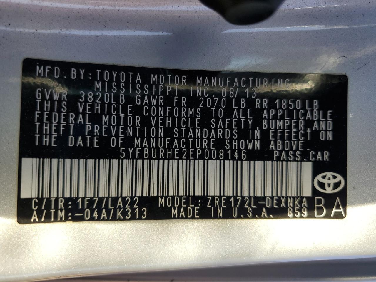 2014 TOYOTA COROLLA