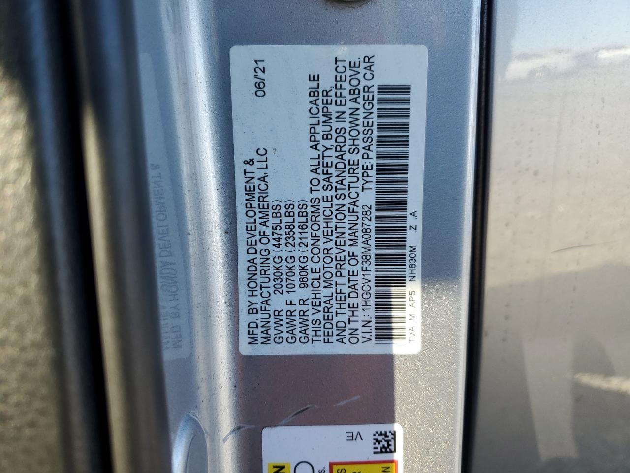 2021 HONDA ACCORD