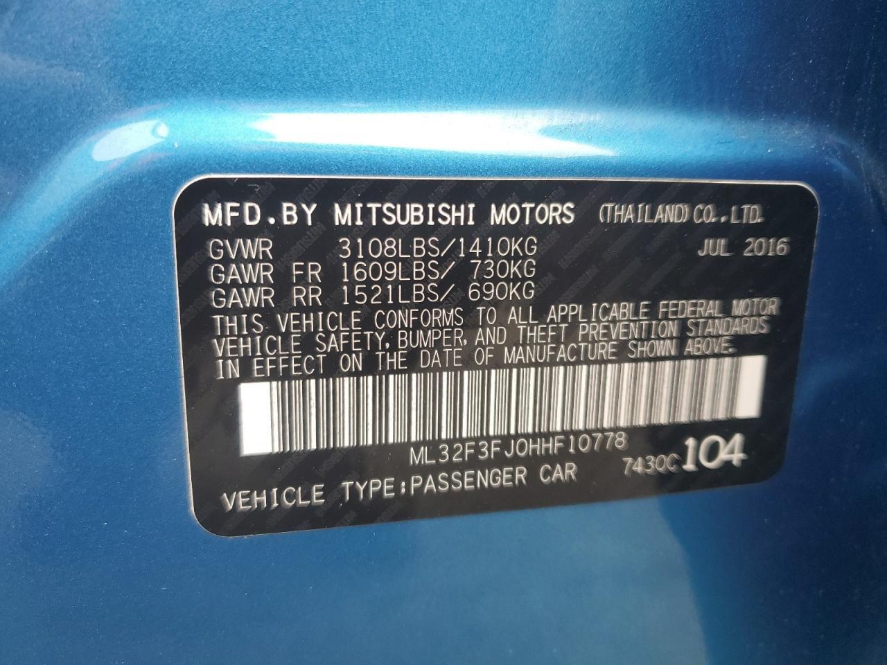 2017 MITSUBISHI MIRAGE