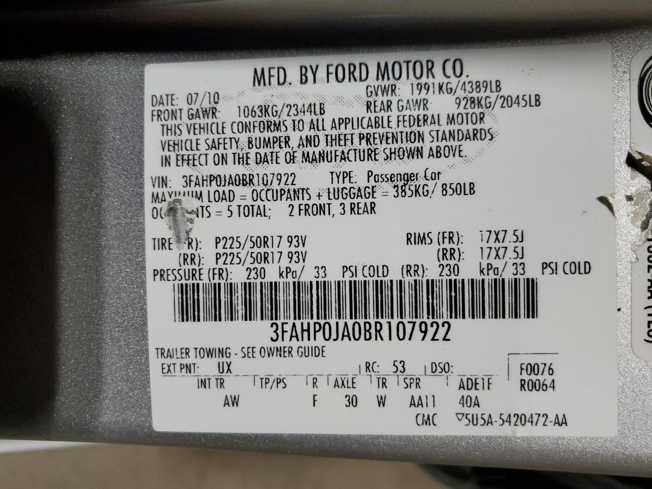 2011 FORD FUSION