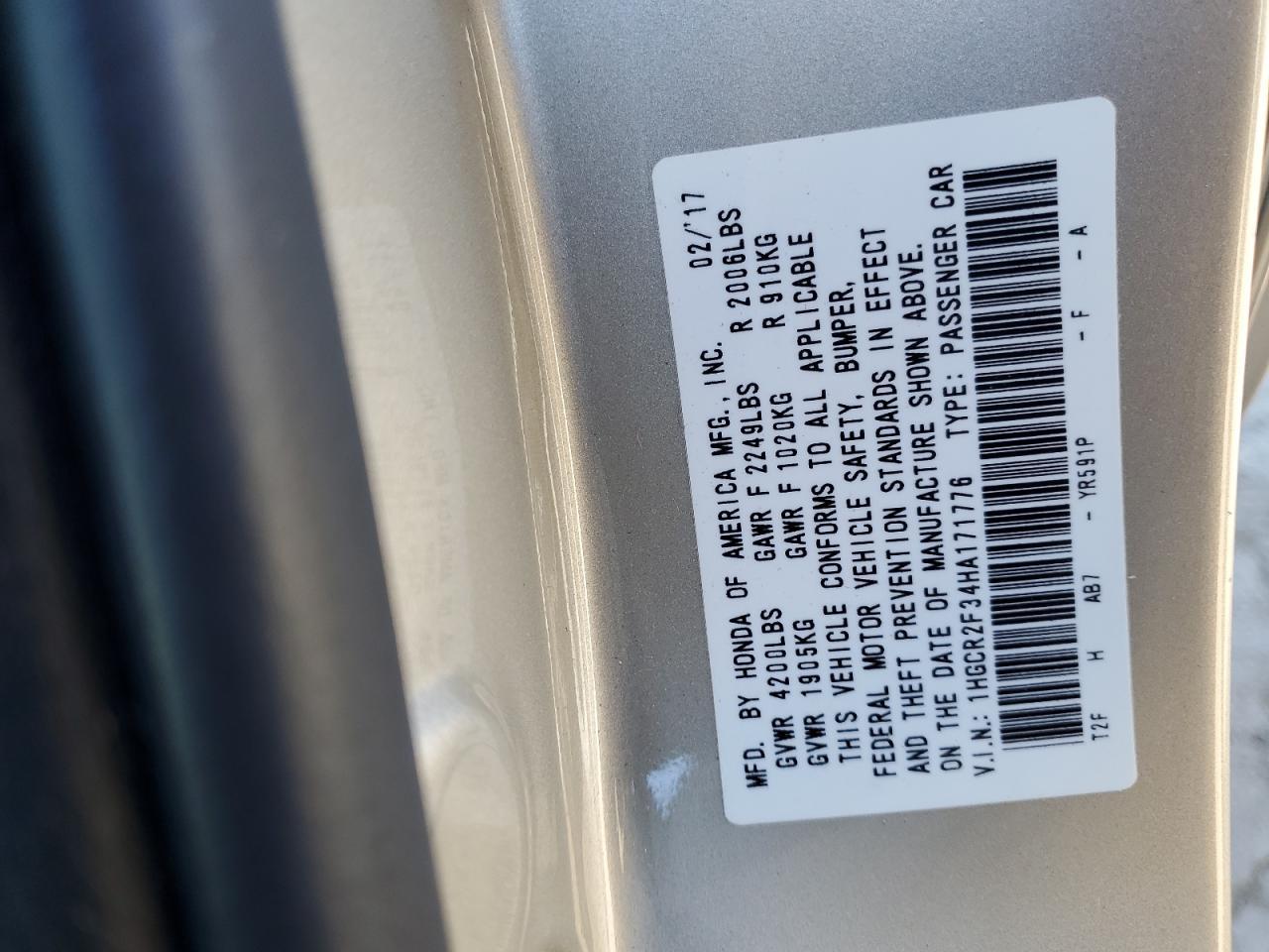 2017 HONDA ACCORD
