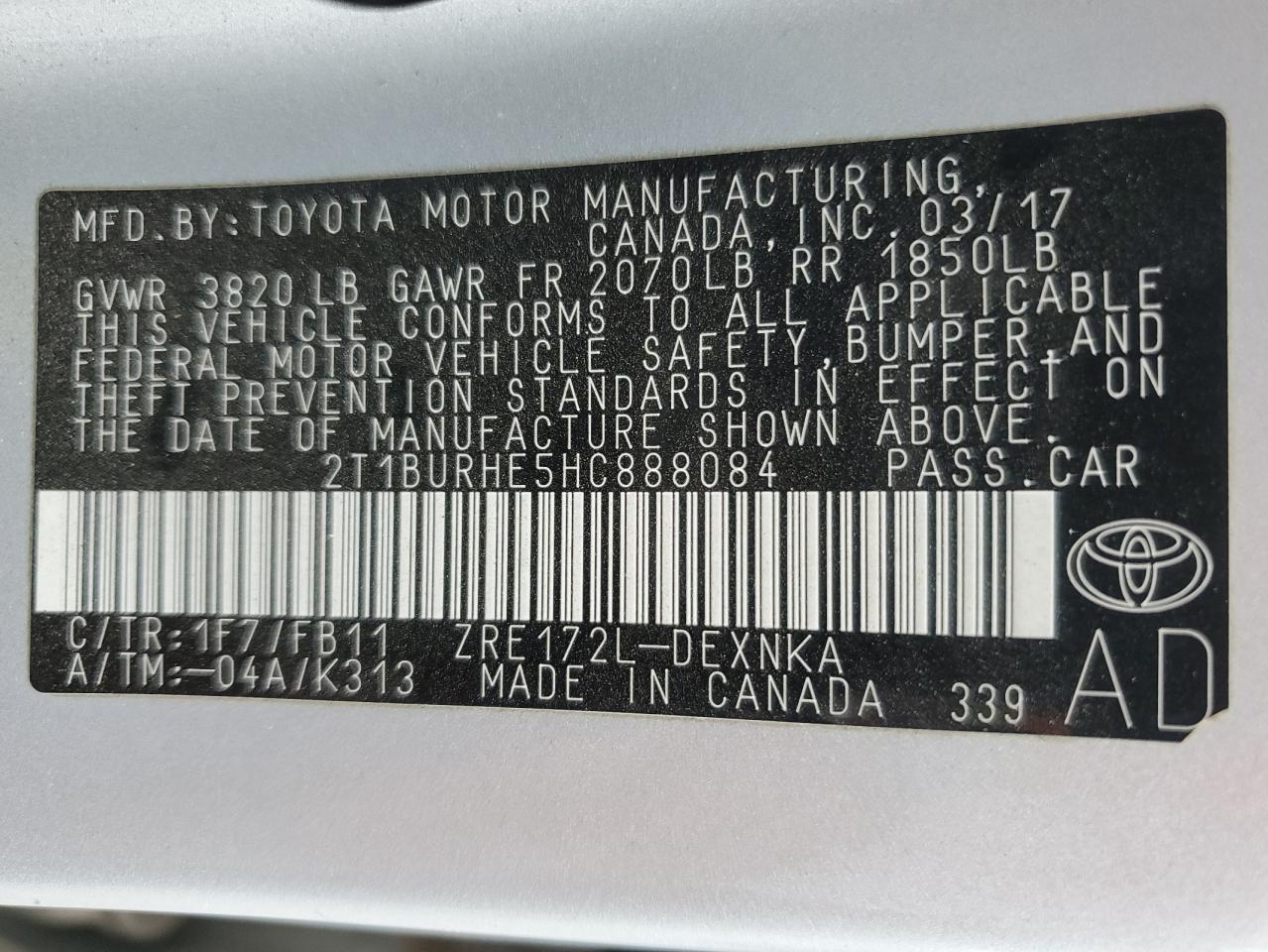 2017 TOYOTA COROLLA