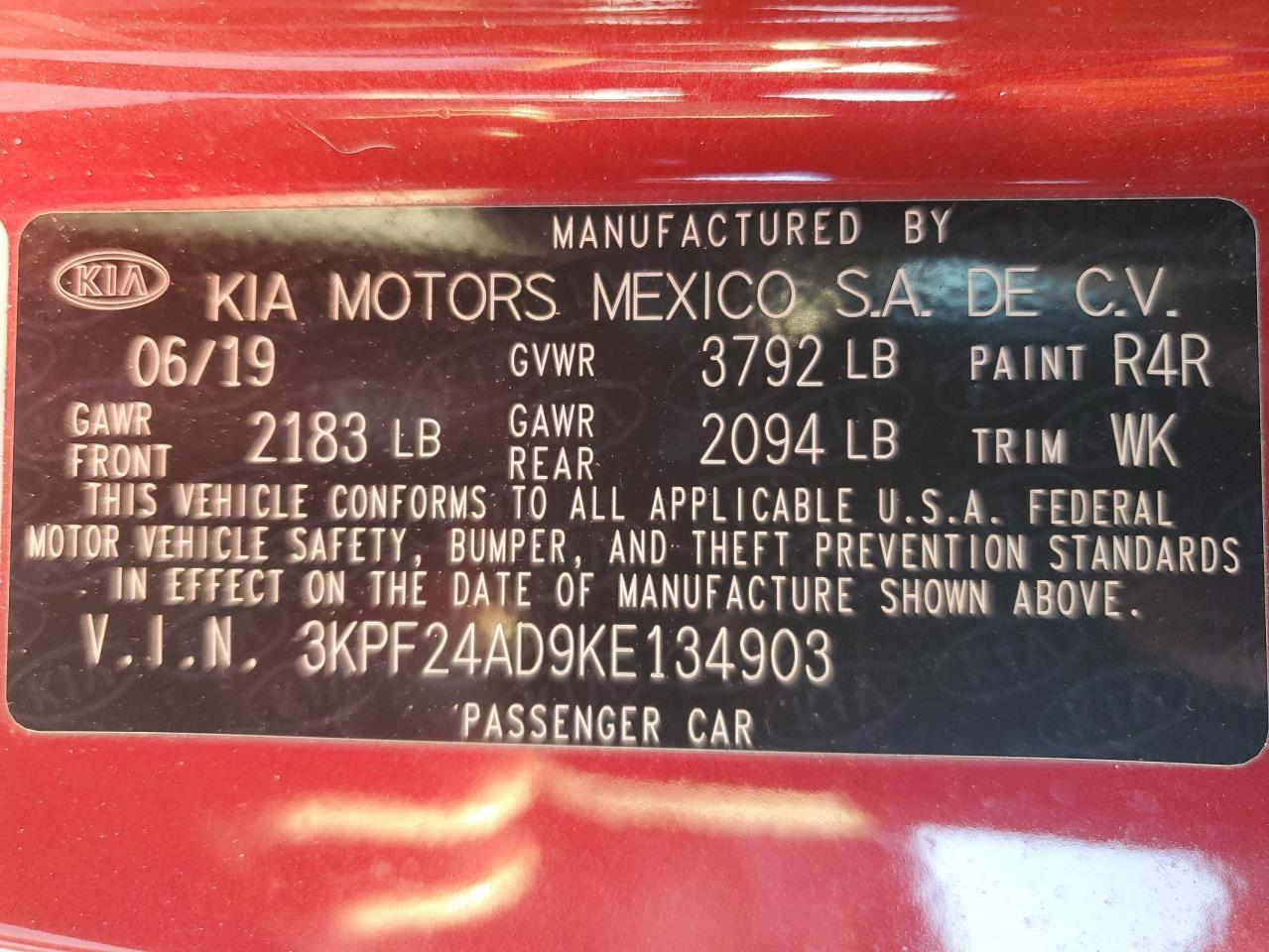 2019 KIA FORTE