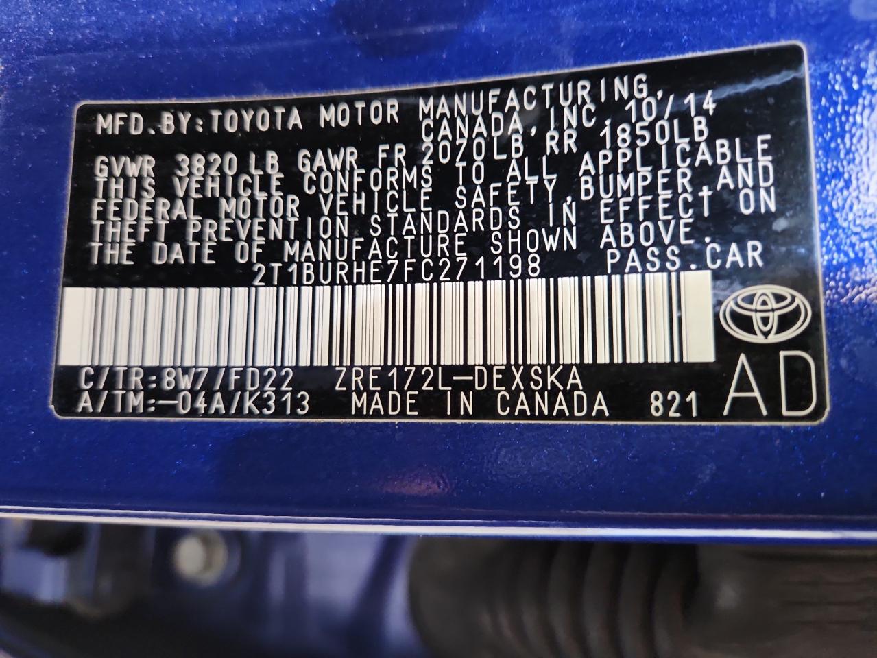 2015 TOYOTA COROLLA