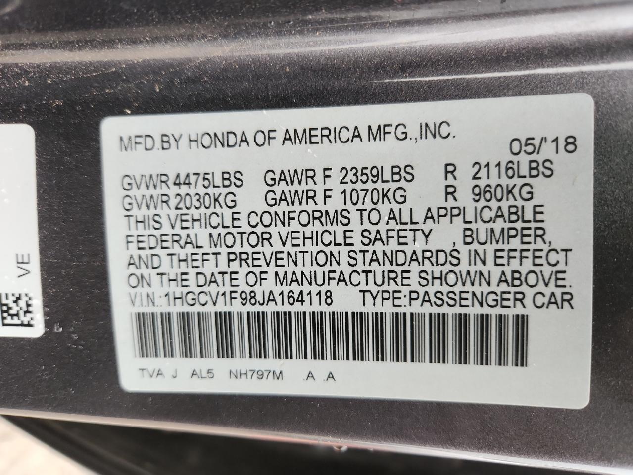 2018 HONDA ACCORD
