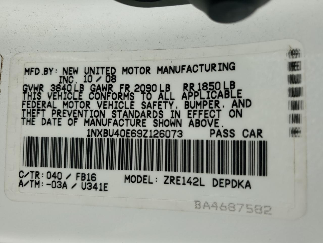 2009 TOYOTA COROLLA