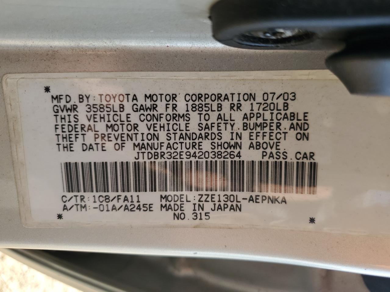 2004 TOYOTA COROLLA