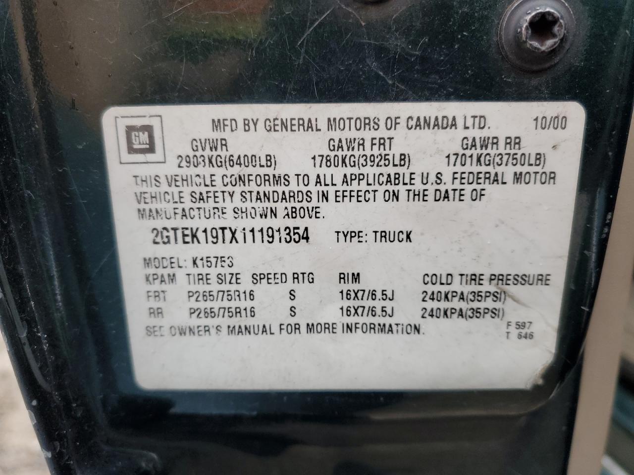 2001 GMC SIERRA 1500