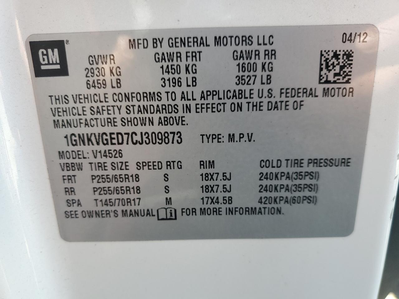 2012 CHEVROLET TRAVERSE