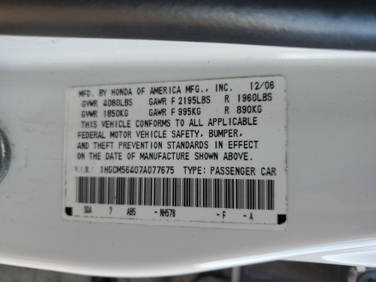 2007 HONDA ACCORD