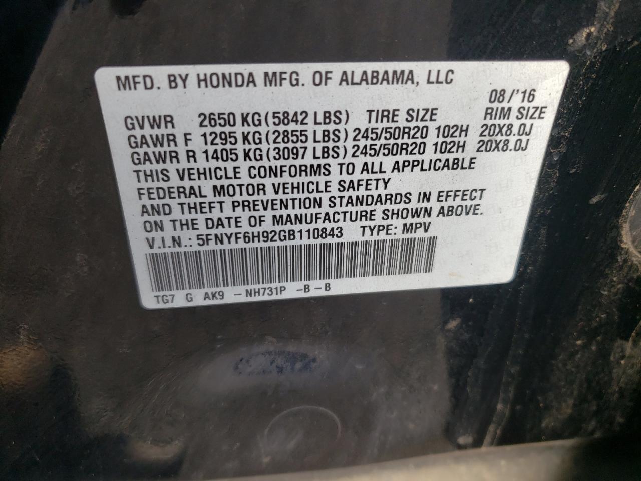 2016 HONDA PILOT
