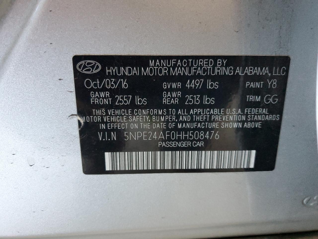 2017 HYUNDAI SONATA