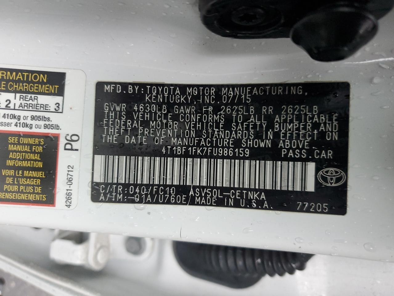 2015 TOYOTA CAMRY