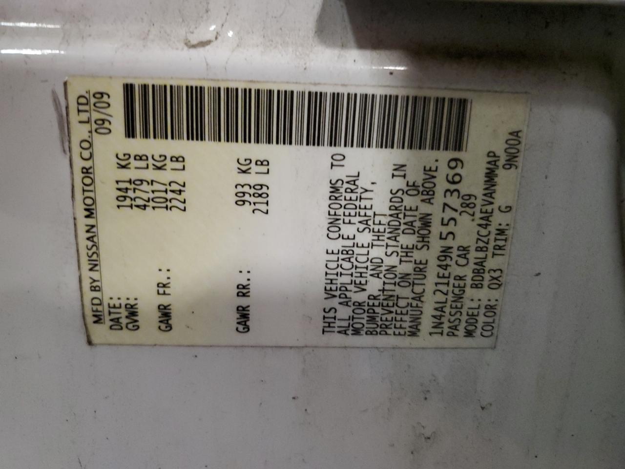 2009 NISSAN ALTIMA