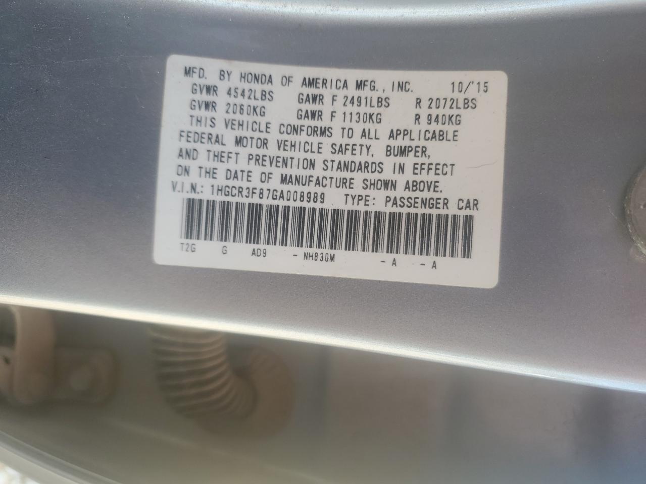2016 HONDA ACCORD