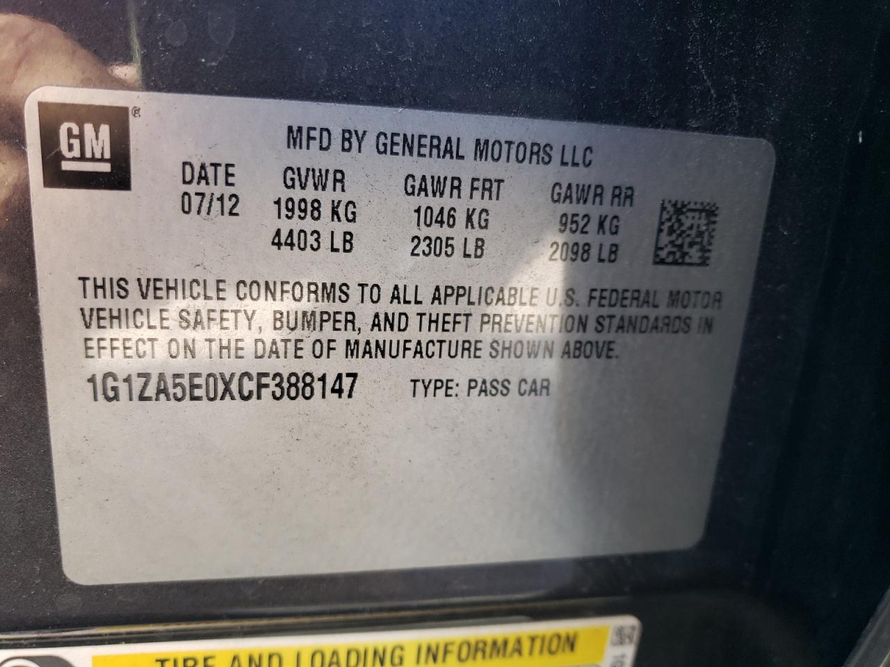 2012 CHEVROLET MALIBU