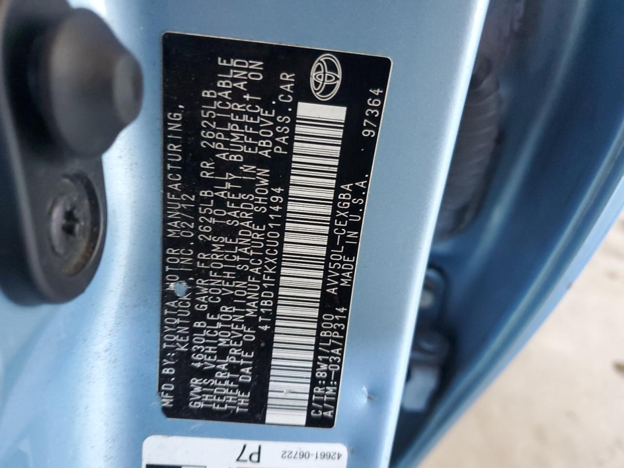 2012 TOYOTA CAMRY