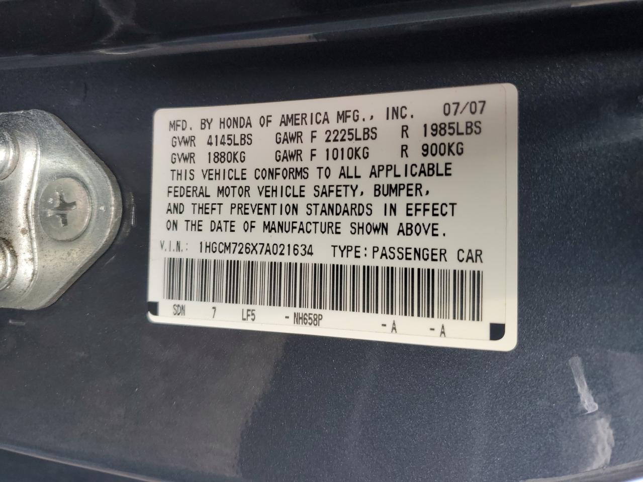 2007 HONDA ACCORD