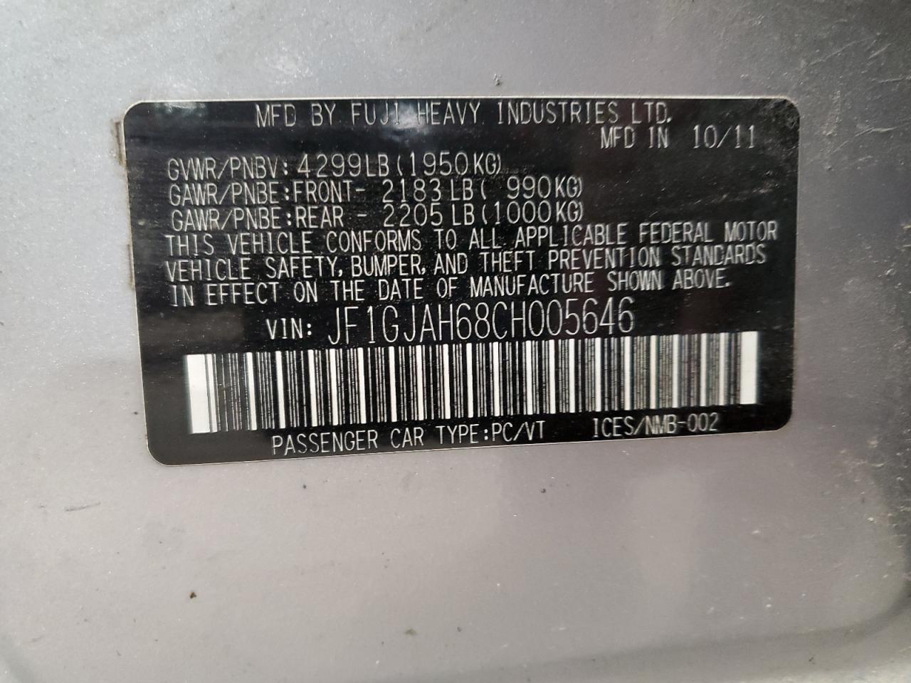 2012 SUBARU IMPREZA