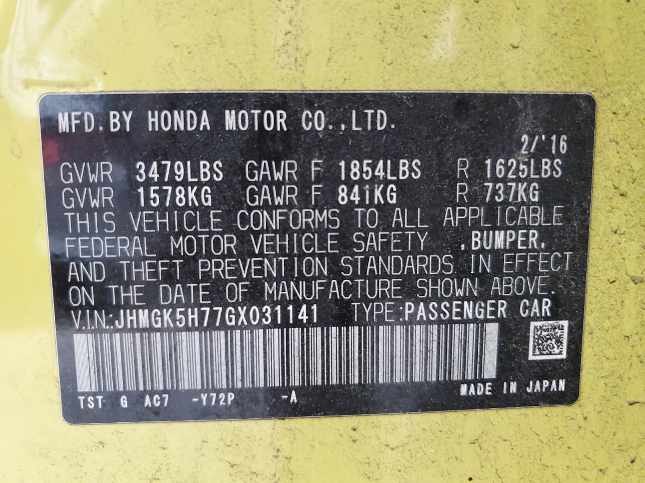 2016 HONDA FIT