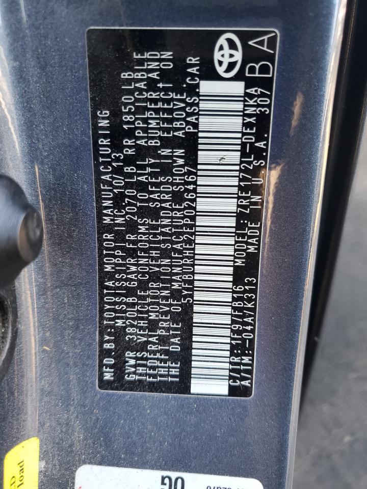 2014 TOYOTA COROLLA