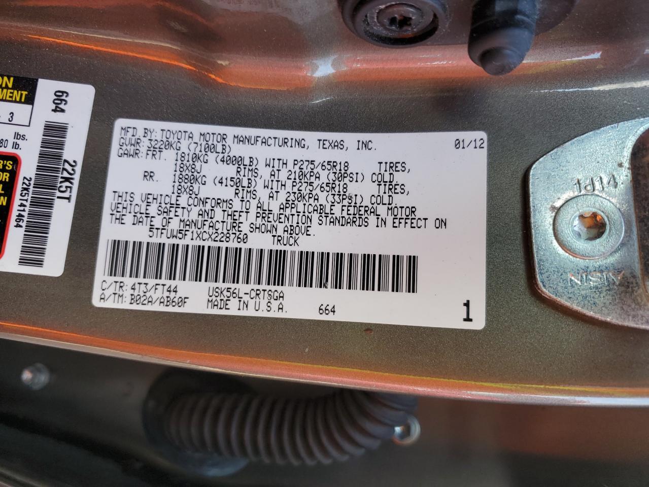 2012 TOYOTA TUNDRA