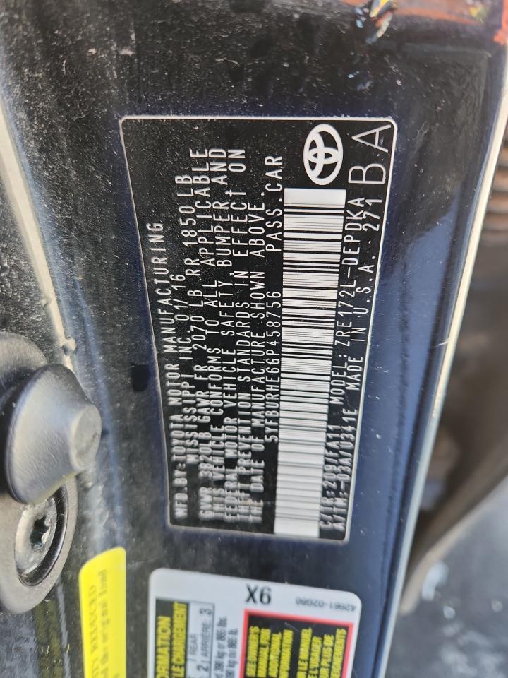 2016 TOYOTA COROLLA