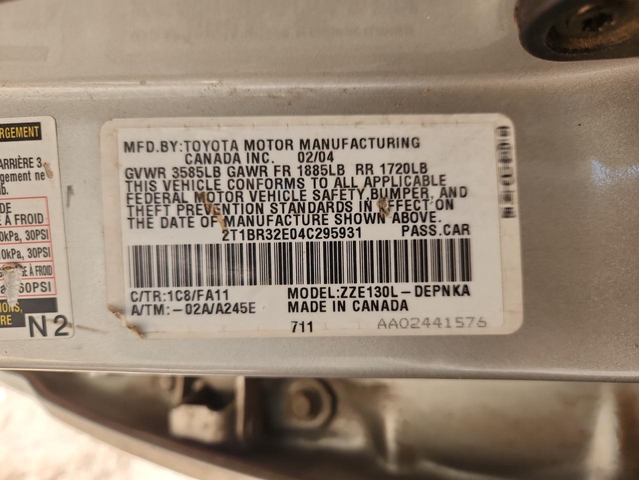 2004 TOYOTA COROLLA