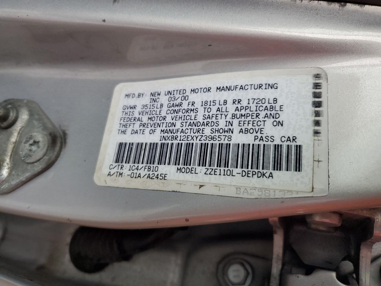 2000 TOYOTA COROLLA