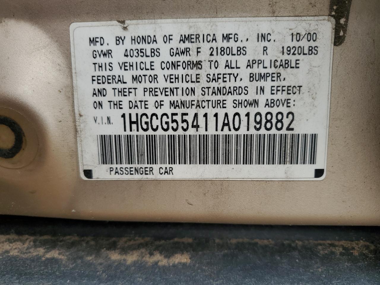 2001 HONDA ACCORD