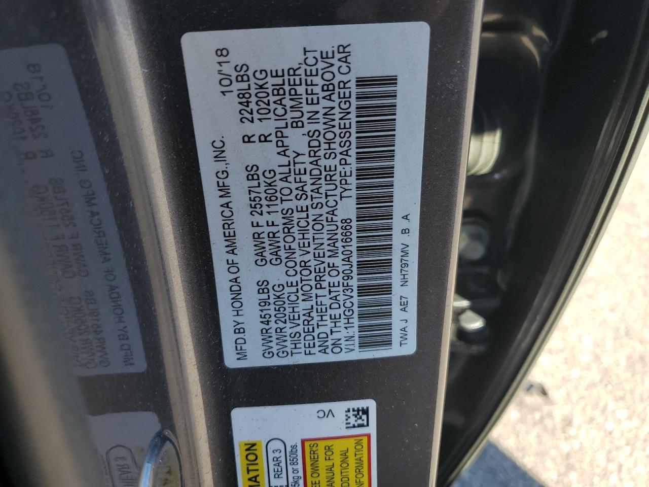 2018 HONDA ACCORD