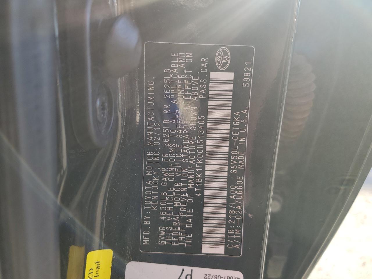 2012 TOYOTA CAMRY