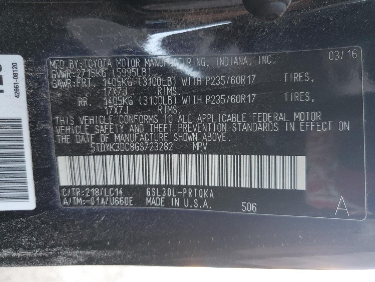 2016 TOYOTA SIENNA