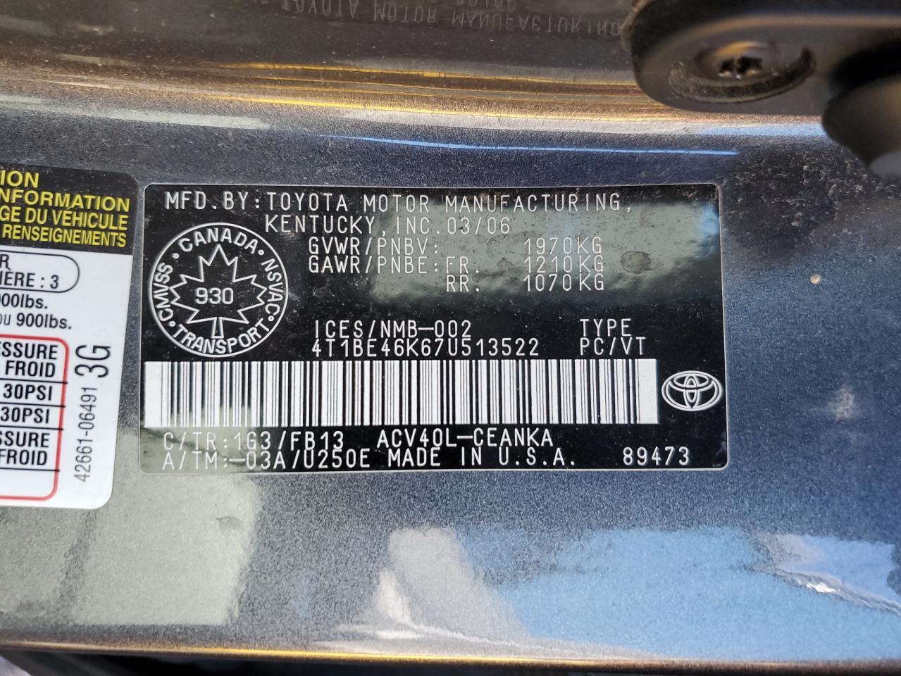 2007 TOYOTA CAMRY