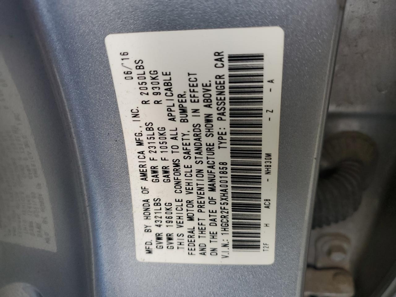 2017 HONDA ACCORD