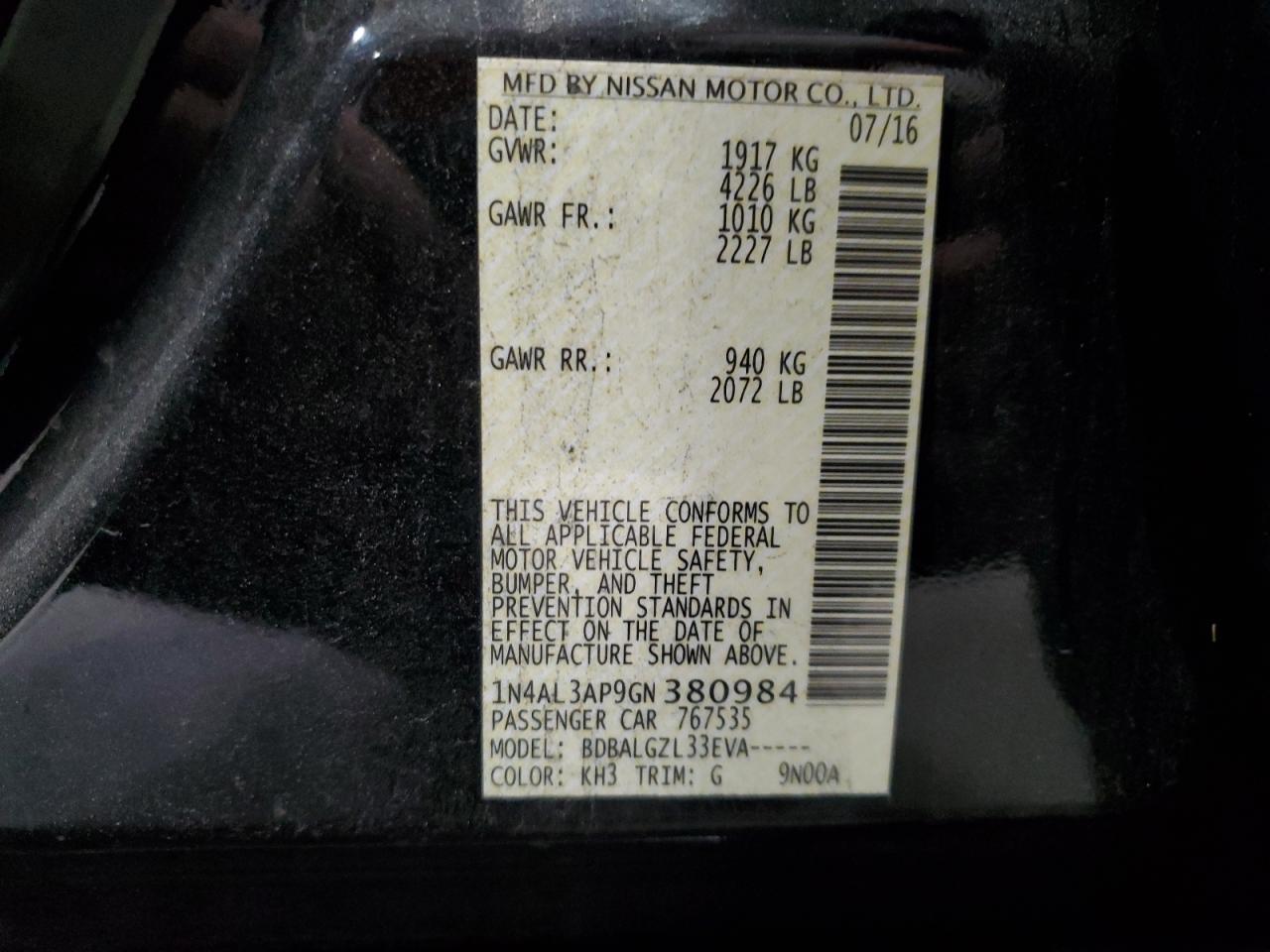 2016 NISSAN ALTIMA