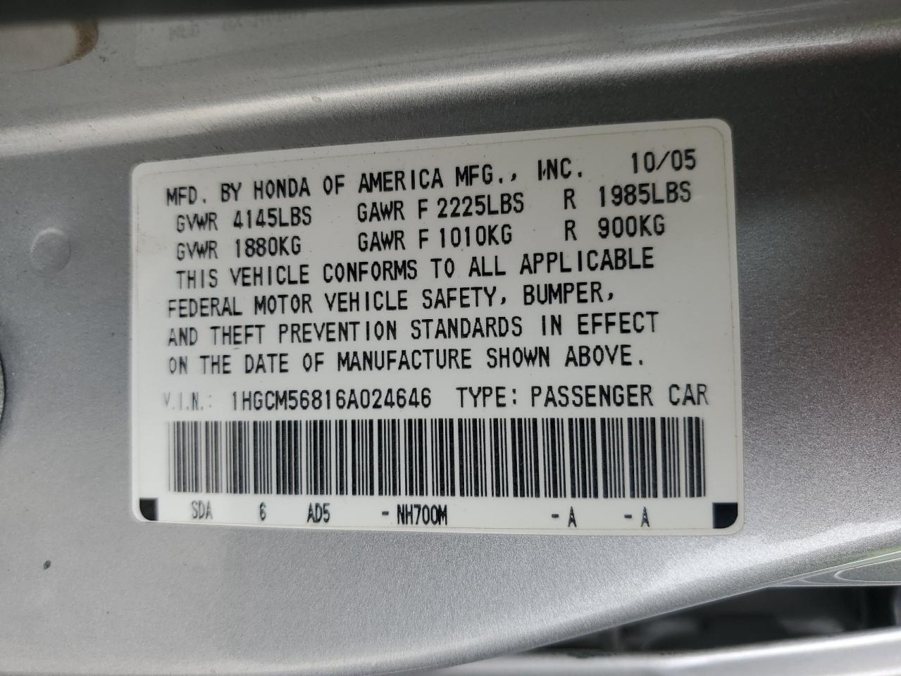 2006 HONDA ACCORD