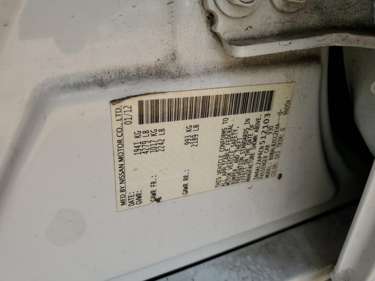 2012 NISSAN ALTIMA