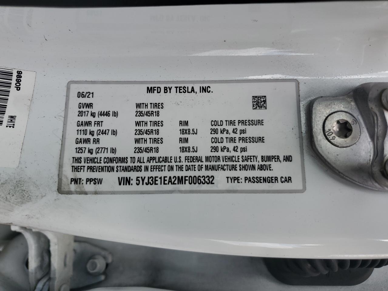 2021 TESLA MODEL 3