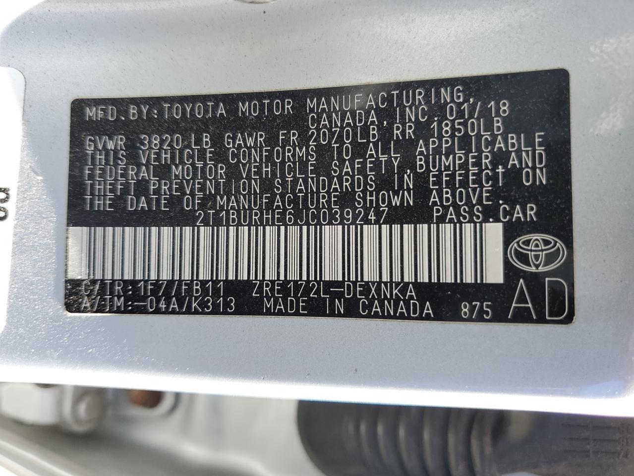 2018 TOYOTA COROLLA