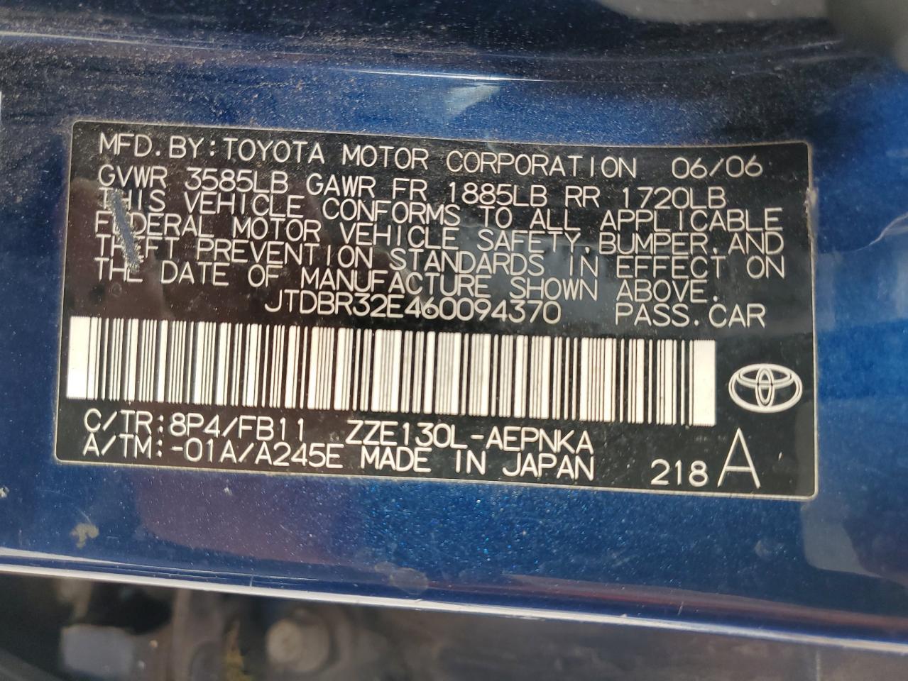 2006 TOYOTA COROLLA