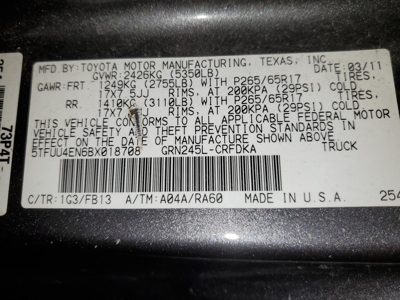 2011 TOYOTA TACOMA