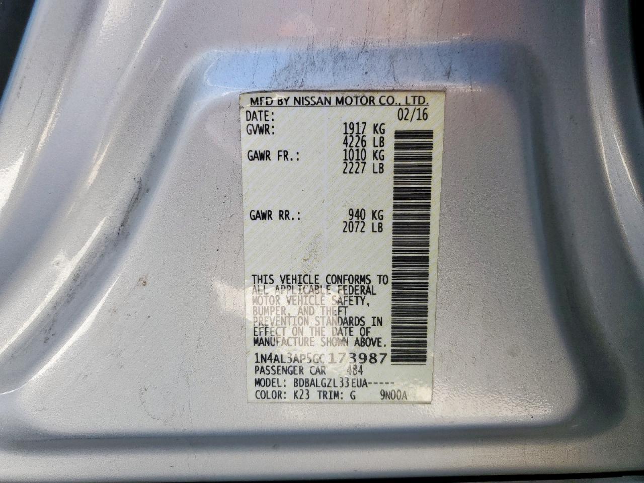 2016 NISSAN ALTIMA