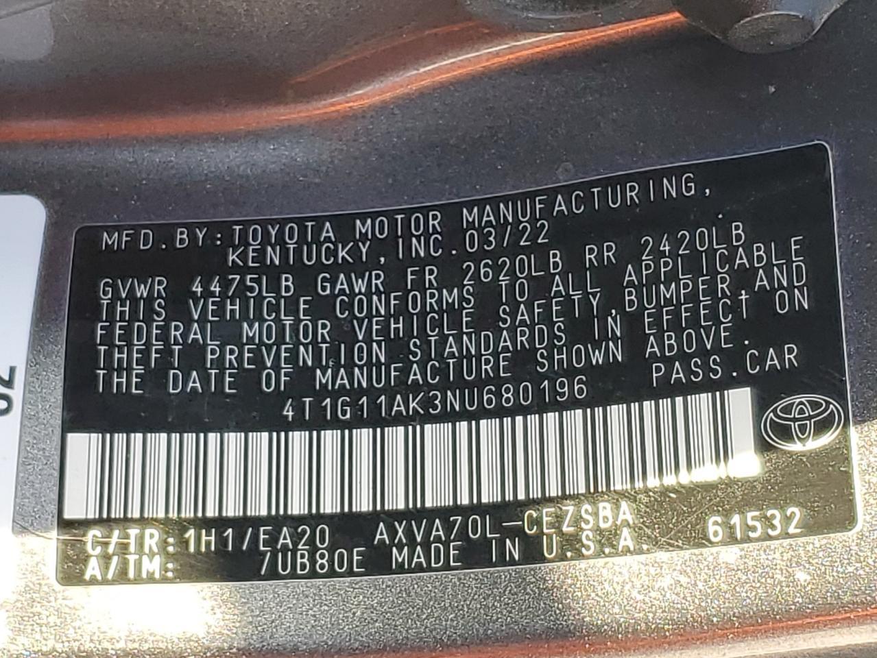 2022 TOYOTA CAMRY