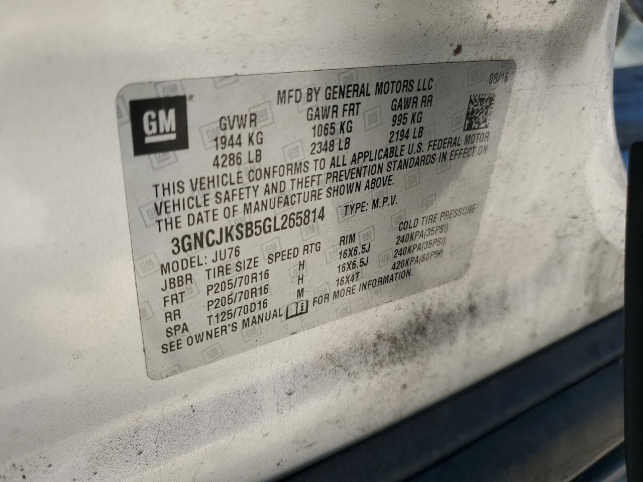 2016 CHEVROLET TRAX