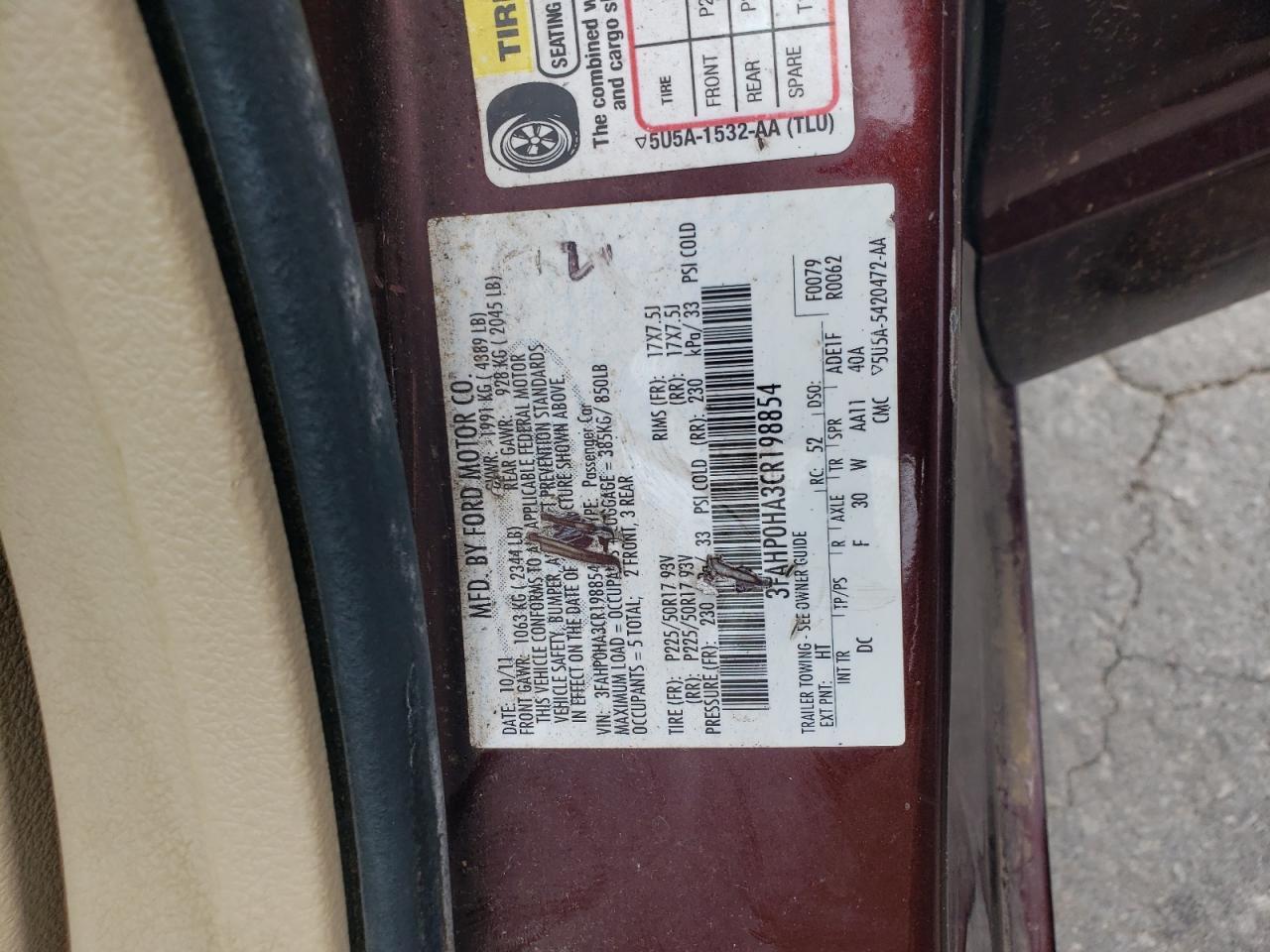 2012 FORD FUSION