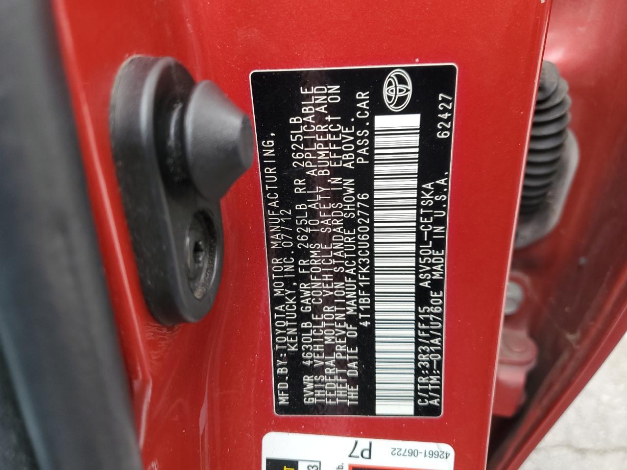 2012 TOYOTA CAMRY