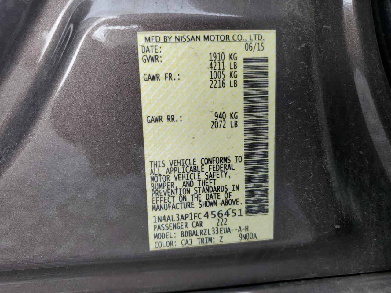 2015 NISSAN ALTIMA